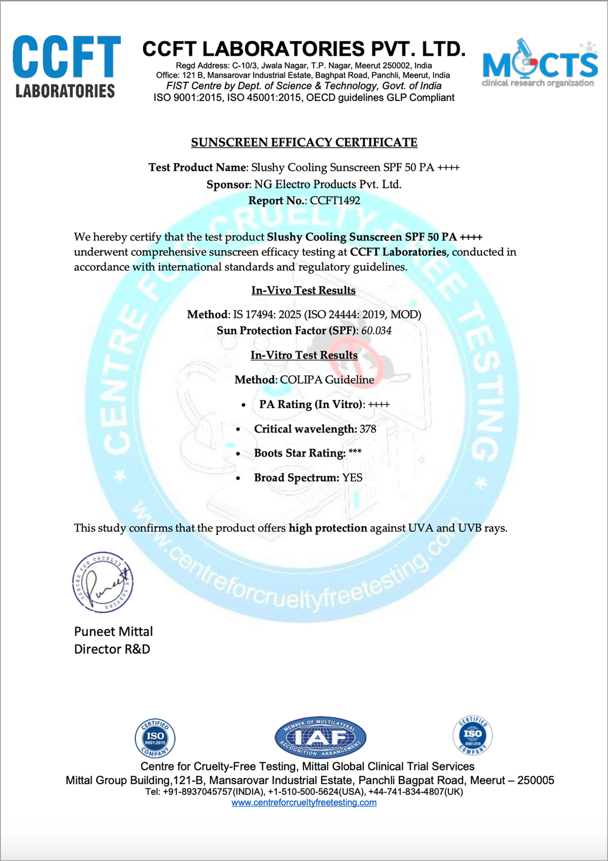 In-Vivo Testing Certificate